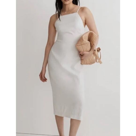 Madewell Dresses & Skirts - Madewell NWT Women’s Spaghetti strap linen Goldie A-Line Midi dress 2 White P9